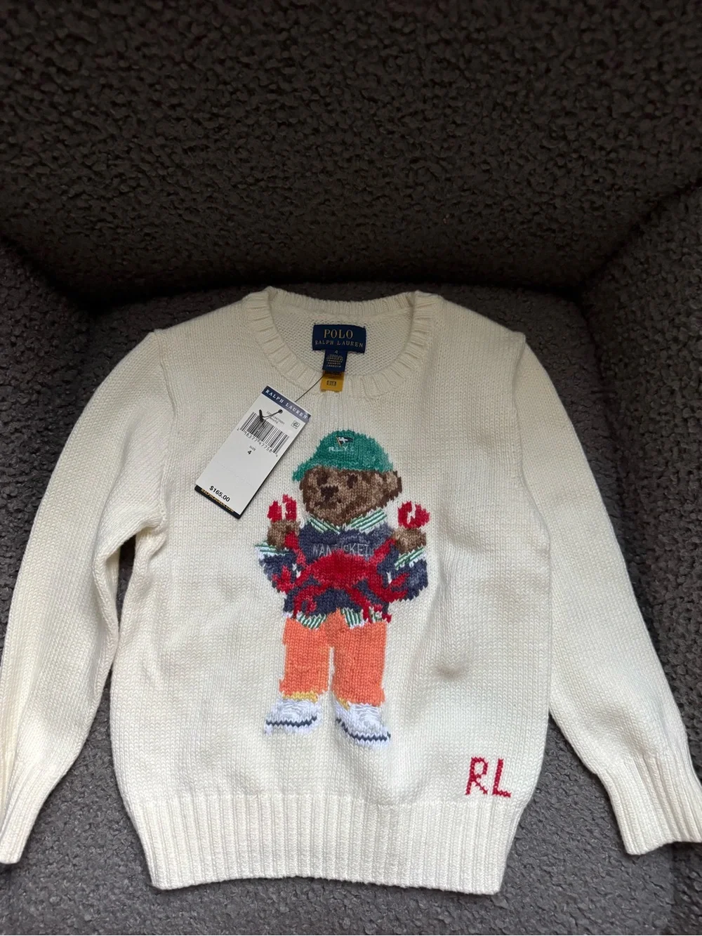 Ralph Lauren Cream Bear & Crab Intarsia Crewneck Sweater